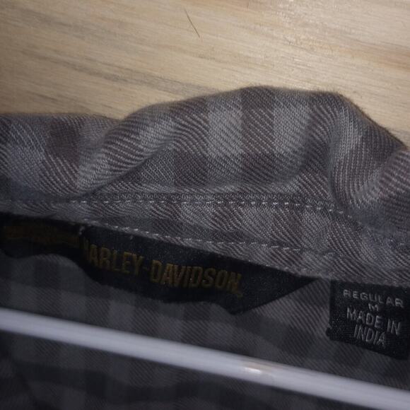 Men's Harley Davidson Logo Polo Button Medium Plaid - Picture 3 of 3